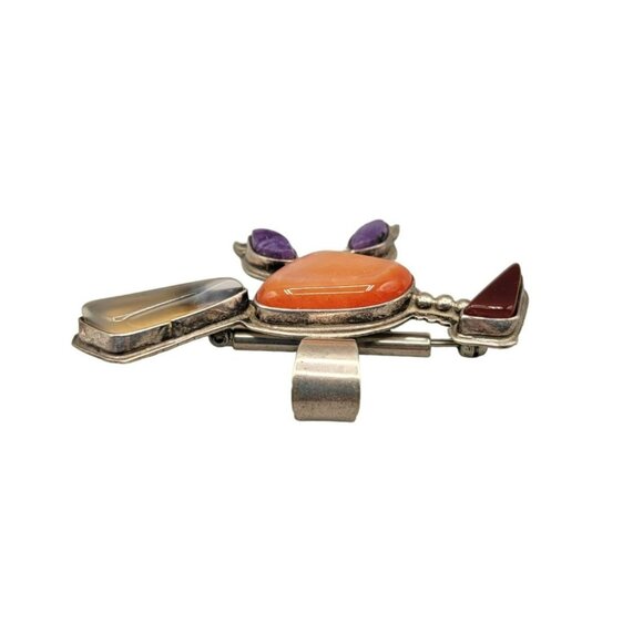 M Lee Navajo Artist Roadrunner Pendant Brooch Charoite Spiny Oyster Sterling 925 - Picture 2 of 5
